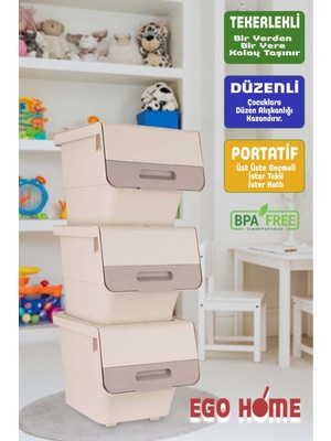 PremiumPort 3’lü Tekerlekli Çok Amaçlı Oyuncak Saklama Kutusu 36 Lt