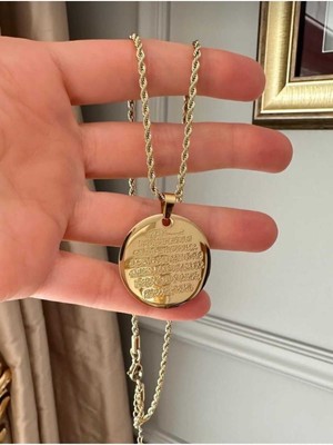 Çelik Altın Kaplama Ayetel Kürsi Dualı Kolye Burgu Zincirli (50 Cm)