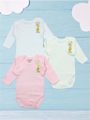 Gültekin Bebe Üçlü Uzun Kollu Kız Bebek Body Alttan Çıtçıtlı Zıbın 1-9 Ay