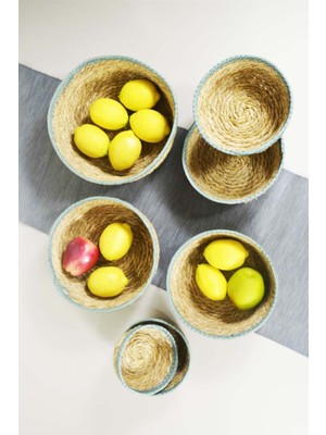 PremiumPort Şık 7 Parça Hasır Sepet Takımı, Günlük ve Dekoratif Kullanım