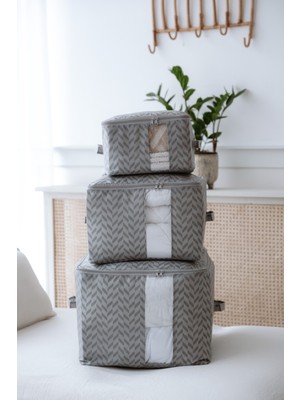 Serstil 3'lü Şeffaf Pencereli Dolap / Baza Düzenleyici Giysi, Nevresim, Yastık, Yorgan Saklama Çanta Seti