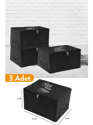 Serstil 3 Adet - Mini Boy Baskı Detaylı Siyah Hurç 30 x 22 x 18 cm