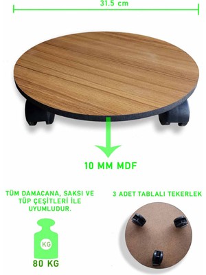 PremiumPort Pratik Mdf Tekerlekli Damacana ve Saksı Taşıma Standı 31,5 Cm, 80 kg Kapasite