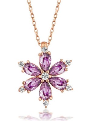Inure Jewelry Gümüş Rose Mor Lotus Çiçeği Kadın Kolye