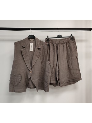 Della Moor Fango Kadın Italyan Şort&ceketli Keten Takım