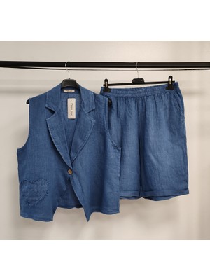 Della Moor Jeans Kadın Italyan Şort&ceketli Keten Takım
