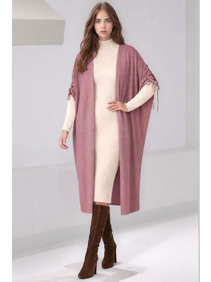 Mamayaga Kadın Tesettüre Uygun Midi Boy Yarasa Kol Omuzdan Bağlamalı Triko Curve Uyumlu Kuşaksız Hırka Ceket