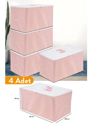 Serstil 4 Adet - Orta Boy Pembe Çizgili Hurç 63 x 40 x 34 cm