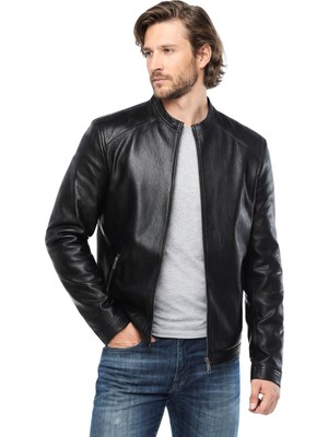 Derije Puyol Hakiki Jumbo Deri Erkek Siyah Mont