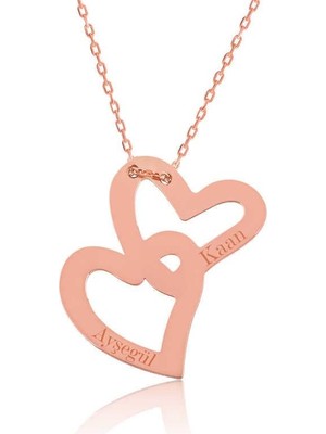 Inure Jewelry Gümüş Rose Birleşmiş Kalpler İsimli Bayan Kolye
