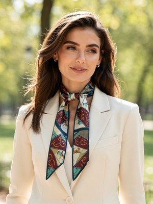 Kadın Klasik Stil Desenli Fular-Minimal ve Klasik Stil-Zamansız Tasarım