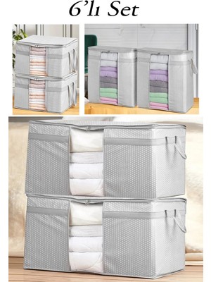 Serstil 6'lı Pencereli Set Yorgan, Yastık, Nevresim, Kıyafet Düzenleyici Hurç Seti - Gri Benekli