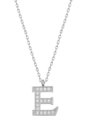 Inure Jewelry Gümüş Rodyum E Harfi Kadın Kolye