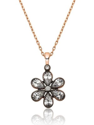 Inure Jewelry Gümüş Rose Elmas Montür Çiçek Bayan Kolye