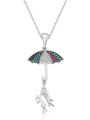 Inure Jewelry ​Gümüş Şemsiye Tutan Aşıklar Kadın Kolye