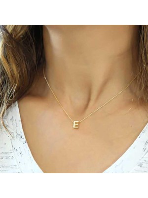 Inure Jewelry Gümüş Gold 3 Boyutlu E Harf Bayan Kolye