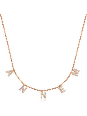 Inure Jewelry ​Gümüş Rose Annem Yazılı Bayan Kolye