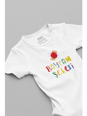 Overoz Bayram Şekeri Baskılı Kısa Kollu Beyaz Bebek Body Zıbın 5598