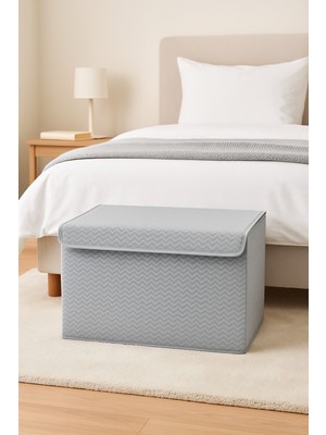 Serstil Sert Karton Gri Zikzak Desenli Kapaklı Orta Boy Kutu Hurç