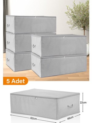 Serstil 5 Adet - Büyük Boy Baza Altı Gri Benekli Hurç 62 x 46 x 22 cm