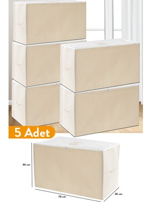 Serstil 5 Adet - Büyük Boy Bej Çizgili Hurç - 74 x 46 x 46 cm