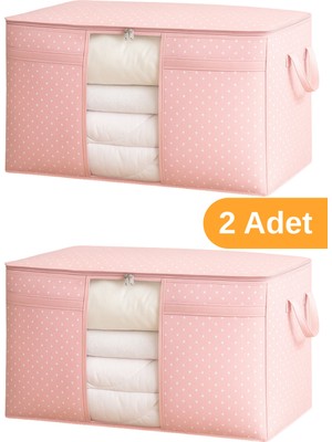 Serstil 2 Adet - Pencereli Yastık Yorgan Hurcu 75 x 40 x 40 cm - Pembe Benekli