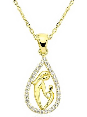 Inure Jewelry Gümüş Gold Damla Anne Çocuk Kolyesi
