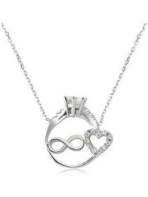 Inure Jewelry Gümüş Sonsuzluk Kalpli Tek Taş Bayan Kolye