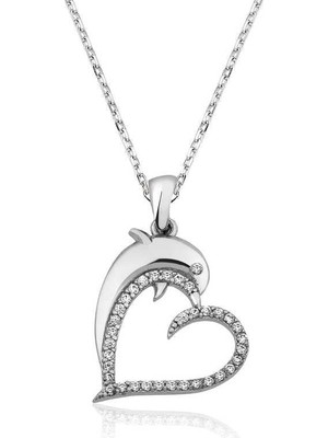 Inure Jewelry Gümüş Kalpli Yunus Balığı Bayan Kolye