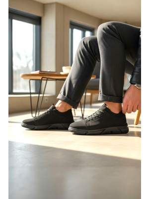 Enoch Hakiki Deri Lastikli Erkek Sneaker Ortopedik Taban