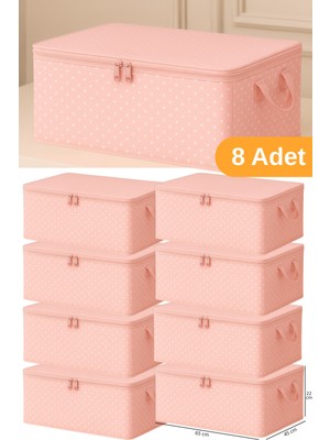 Serstil 8 Adet - Pembe Benekli Büyük Boy Baza Altı ve Çekyat Tipi Hurç 65 x 45 x 22 cm