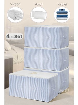 Serstil 4 Adet - Büyük Boy Mavi Çizgili Hurç - 74 x 46 x 46 cm