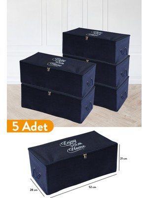 Serstil 5 Adet - Küçük Boy Baskı Detaylı Lacivert Hurç 52 x 28 x 21 cm