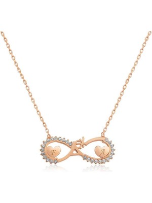 Inure Jewelry Gümüş Rose Kalpli Sonsuz Aşk Kolye