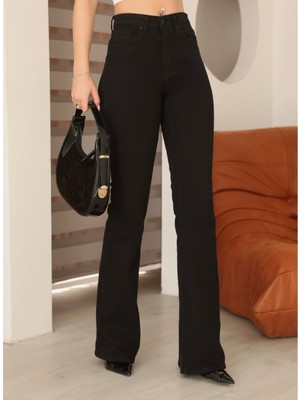 Deq Fashion Kadın Yüksek Bel Likralı Ispanyol Paça Jean Pantolon