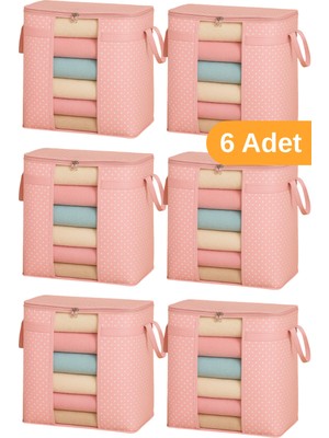 Serstil 6 Adet - Pencereli Saklama Çantası 50 x 45 x 30 cm - Pembe Benekli