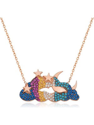 Inure Jewelry Gümüş Ay Yıldız Bulut Bayan Kolye
