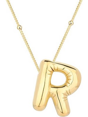 Inure Jewelry Gümüş Gold Balon R Harfi Kadın Kolye
