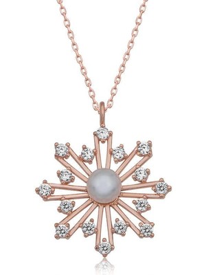 Inure Jewelry Gümüş Rose İncili Kar Tanesi Kadın Kolye