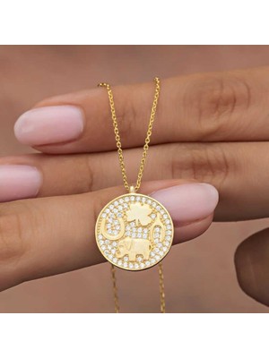 Inure Jewelry Gümüş Gold Fil Motifli Şans Kadın Kolye