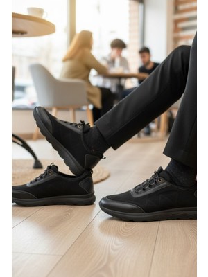 Enoch Hakiki Süet Deri Siyah Erkek Sneaker Ortopedik Taban