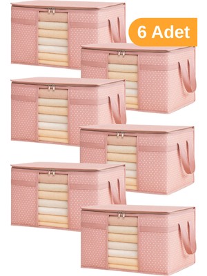 Serstil 6 Adet - Pencereli Kazak Kıyafet Hurcu 45 x 40 x 30 cm - Pembe Benekli