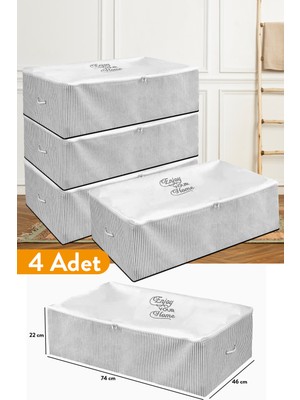 Serstil 4 Adet - Mega Boy Baza Altı Gri Çizgili Hurç 74 x 46 x 22 cm