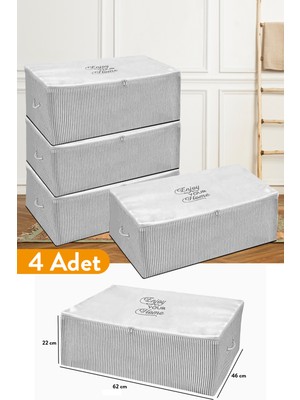 Serstil 4 Adet - Büyük Boy Baza Altı Gri Çizgili Hurç 62 x 46 x 22 cm