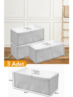 Serstil 3 Adet - Küçük Boy Baskı Detaylı Gri Çizgili Hurç 52 x 28 x 21 cm