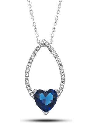Inure Jewelry Gümüş Kalp Mavi Taşlı Damla Kadın Kolye