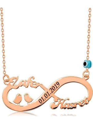 Inure Jewelry ​Gümüş Rose Kuşlu Sonsuzluk İsimli Kolye