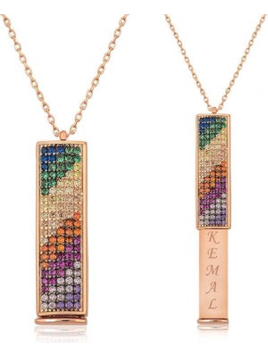 Inure Jewelry Gümüş Rose Kişiye Özel Gökkuşağı Kolye