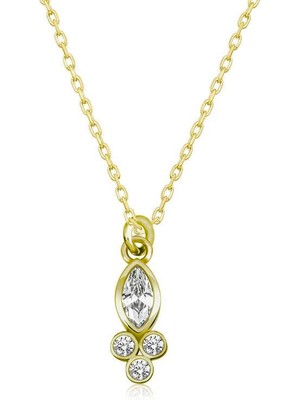 Inure Jewelry Gümüş Gold Çiğ Damlası Mekik Tektaş Bayan Kolye