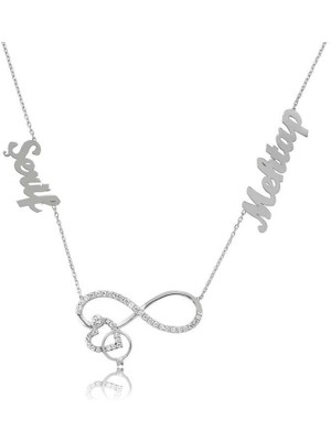 Inure Jewelry Gümüş İsimli Kalpli Sonsuzluk Bayan Kolye